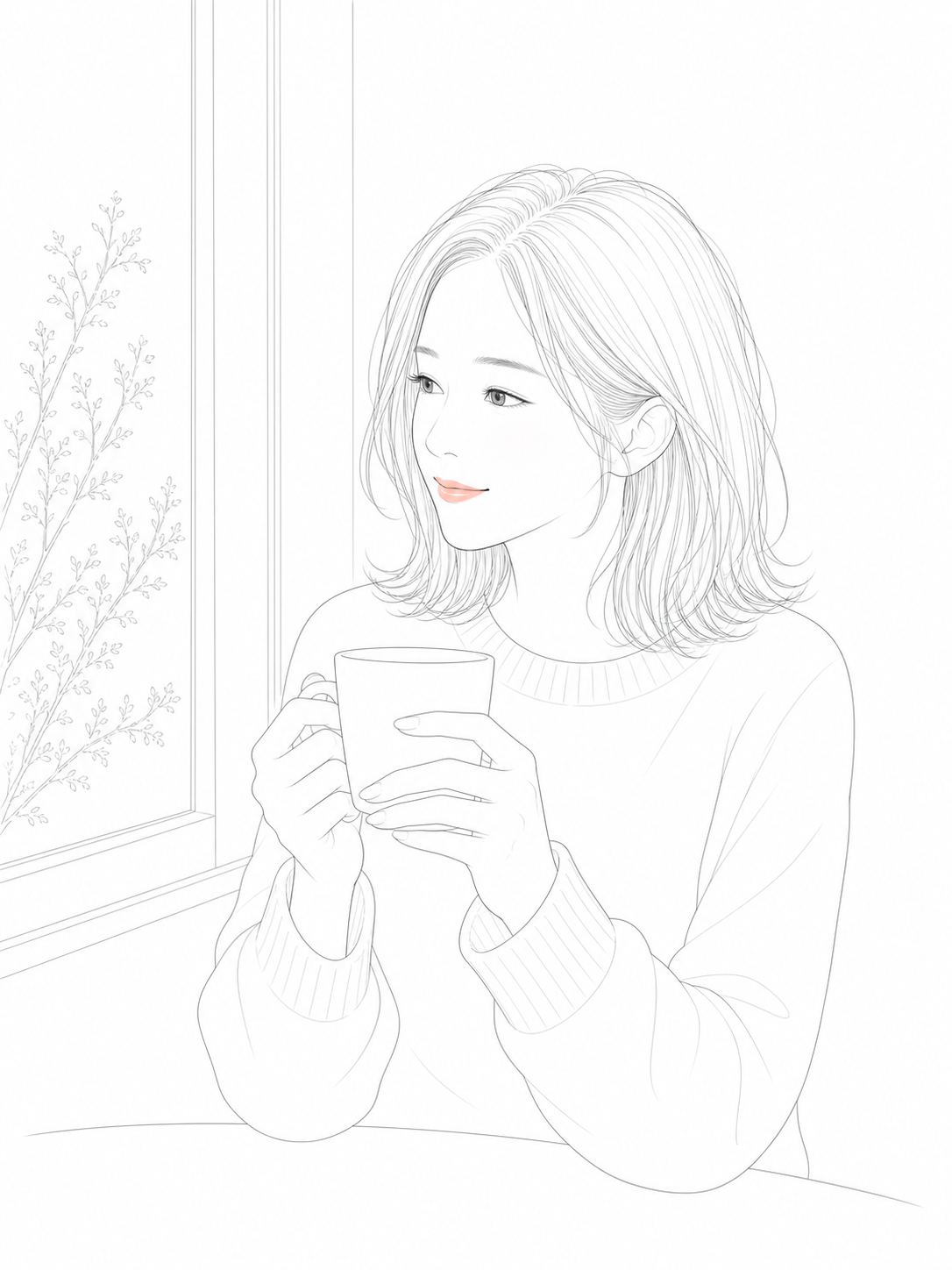 仲直り前に一言を考える女性の線画