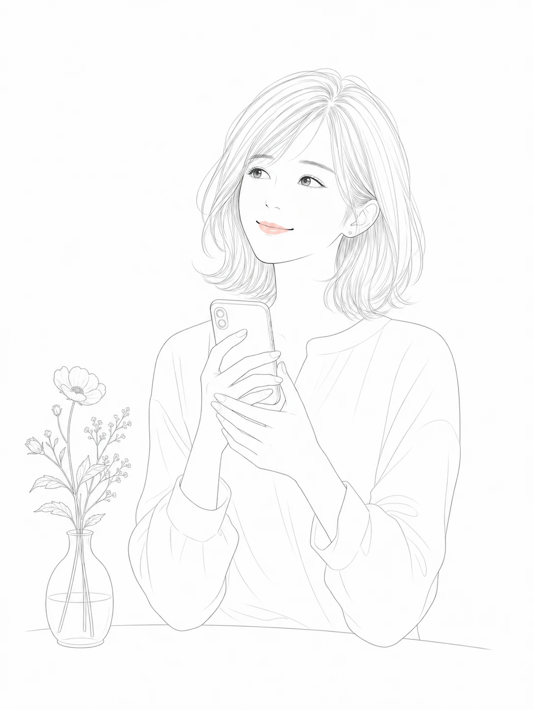 会いたい気持ちを言葉にする女性の線画