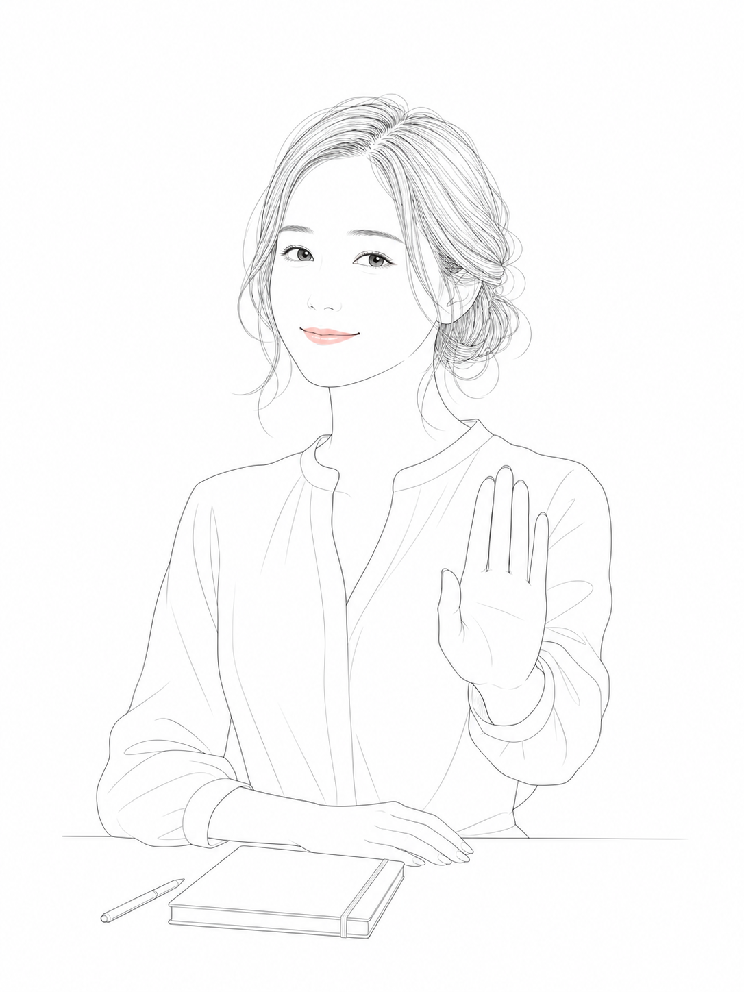 境界線を思わせる女性の線画