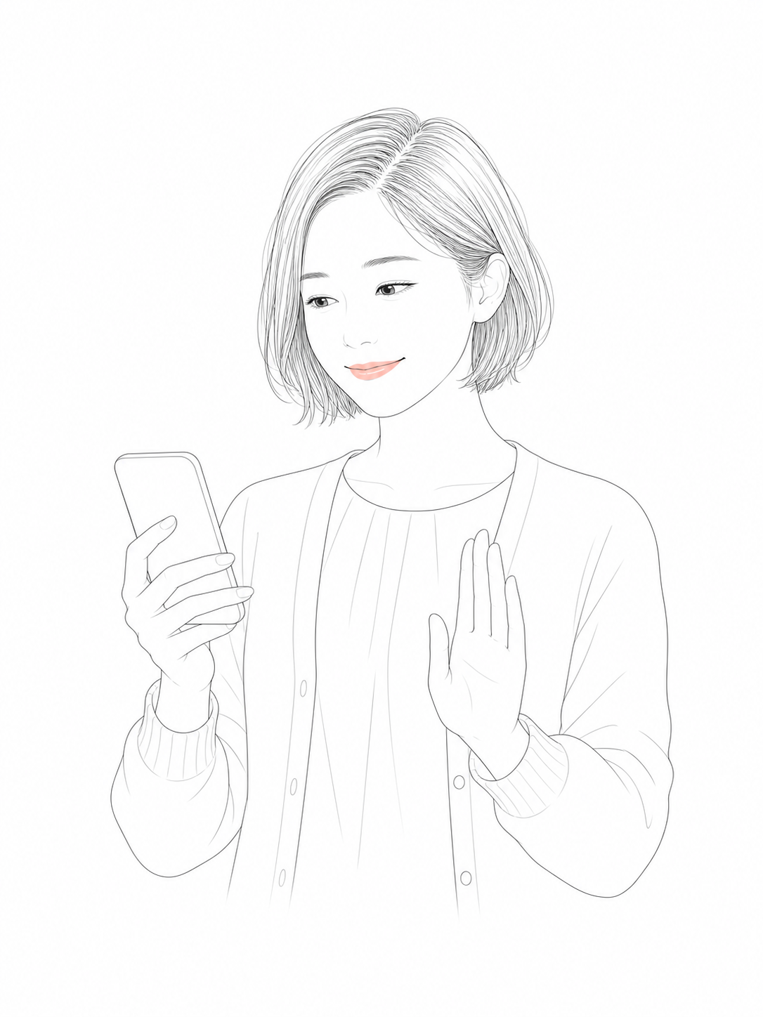 断る言葉を考える女性の線画