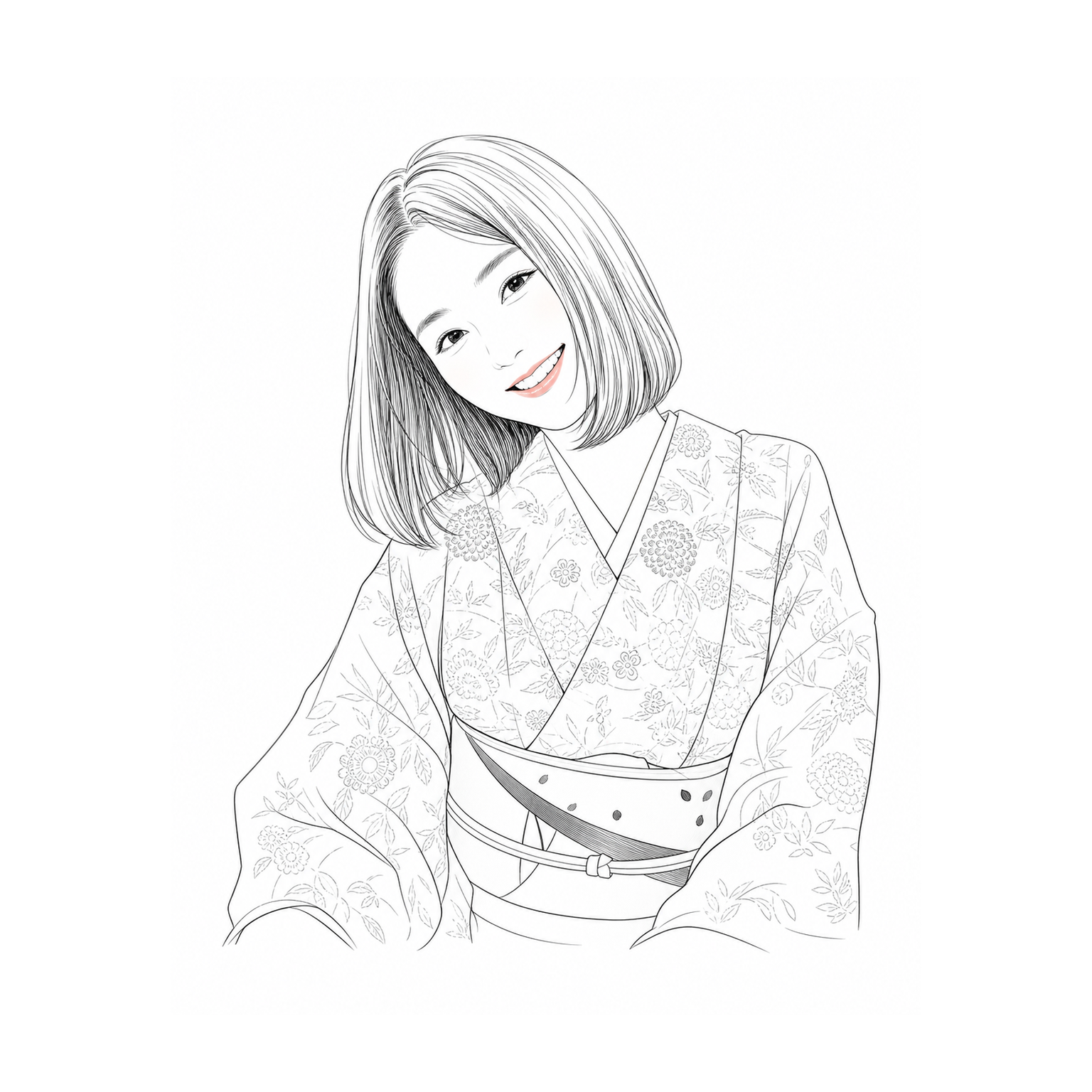 やわらかく微笑む女性のLady Mind Journal風線画