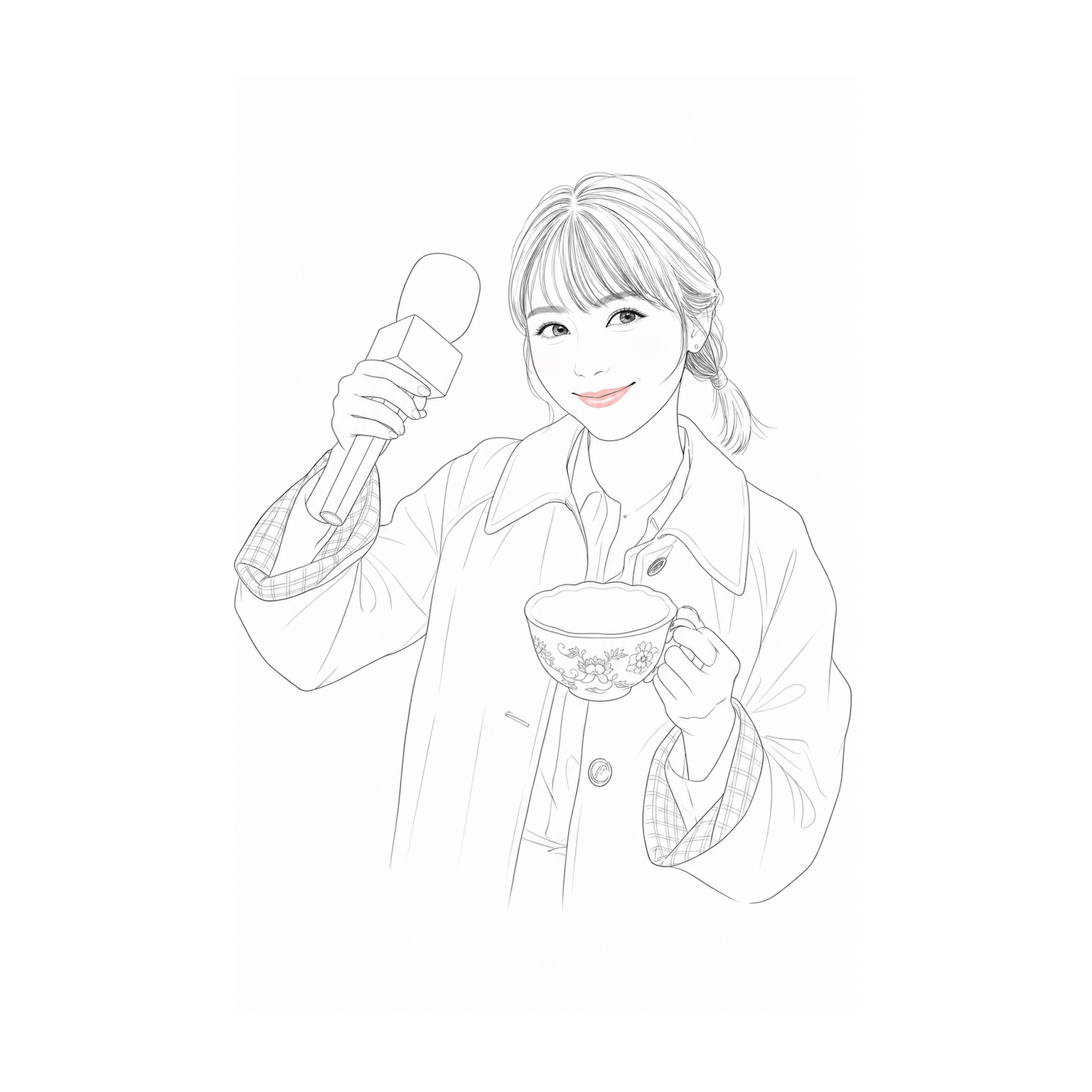 カップを持つ女性の線画
